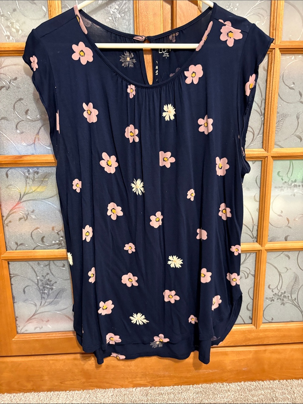 LOFT Outlet Navy Floral Cap-Sleeve Tunic with Pink & White Flowers